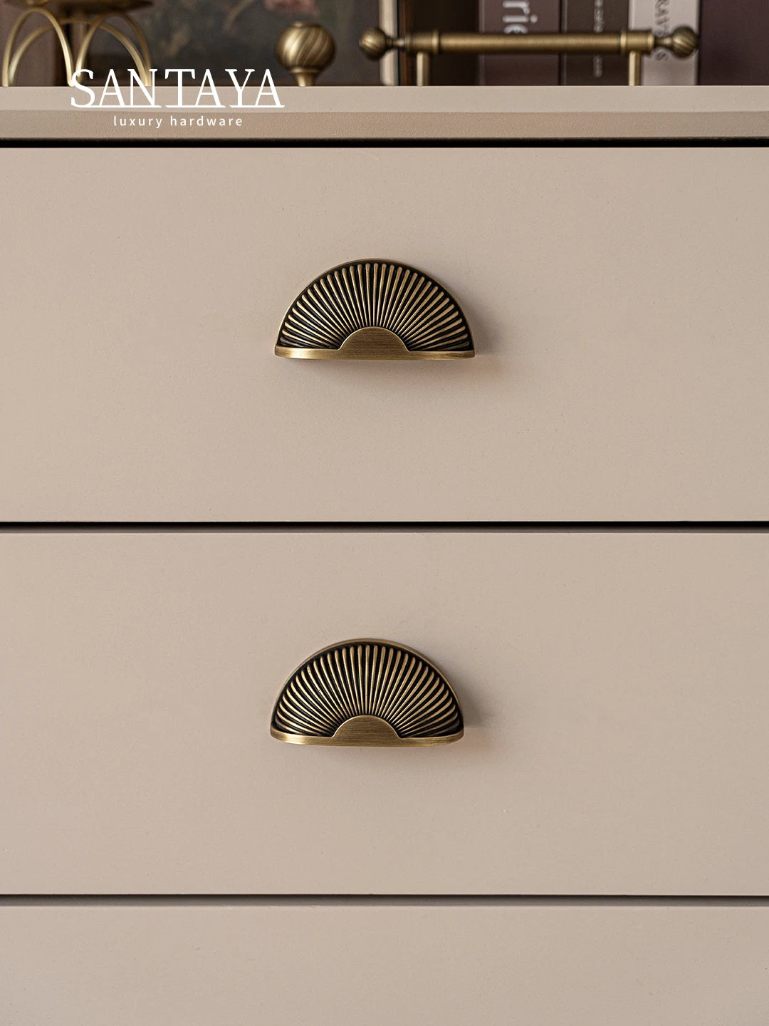 Santaya Brushed Antique Brass Cabinet Handles – Luxury Shell Drawer Pulls for Kitchen, Wardrobe & Dresser Furniture Hardware Knobs