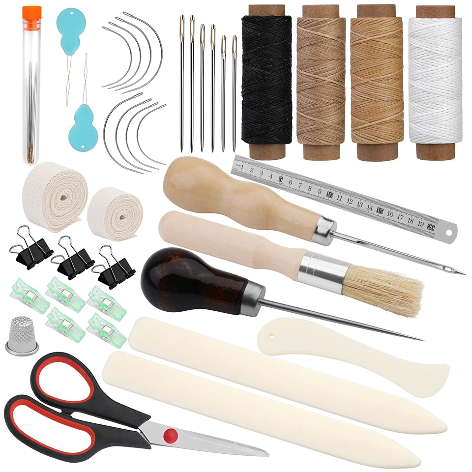 KRABALL Hand Bookbinding Tools Kit — 33/41/49pcs DIY Craft Supplies with Paper Awl, Steel Curved Needles, Ruler & Wax Thread