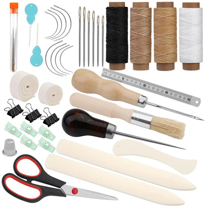 KRABALL Hand Bookbinding Tools Kit — 33/41/49pcs DIY Craft Supplies with Paper Awl, Steel Curved Needles, Ruler & Wax Thread