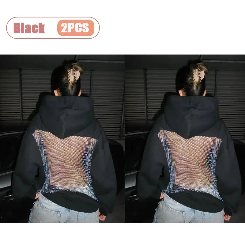 Women's Hollow Mesh Hoodie - Solid Color Backless Sweatshirt for Fall & Winter Fashion Gift