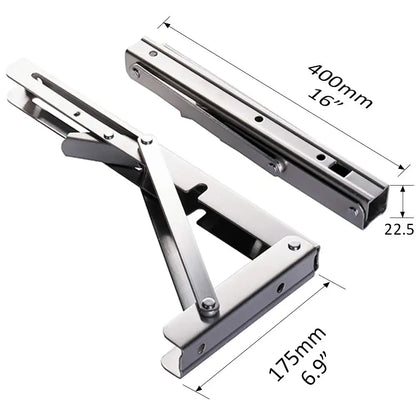 2PC Heavy-Duty Folding Shelf Brackets – Stainless Steel Wall-Mounted Collapsible Supports for Garage & Workstation