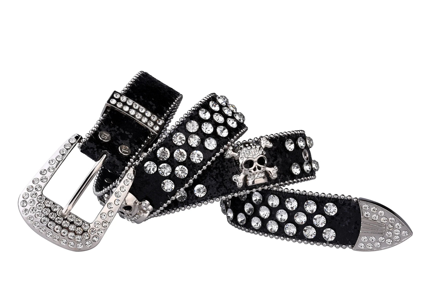 Rhinestone Skull Western Cowgirl Belt for Women & Girls – Studded PU Leather Country Style
