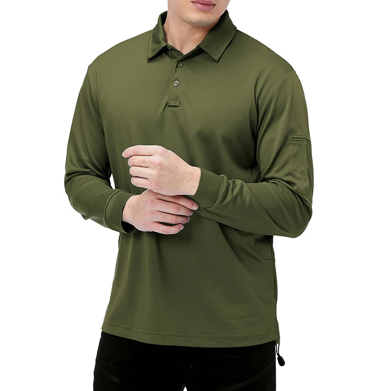 Men’s Lightweight Long Sleeve Polo Shirt — Performance Tactical Outdoor Hiking & Golf Shirt