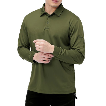 Men’s Lightweight Long Sleeve Polo Shirt — Performance Tactical Outdoor Hiking & Golf Shirt