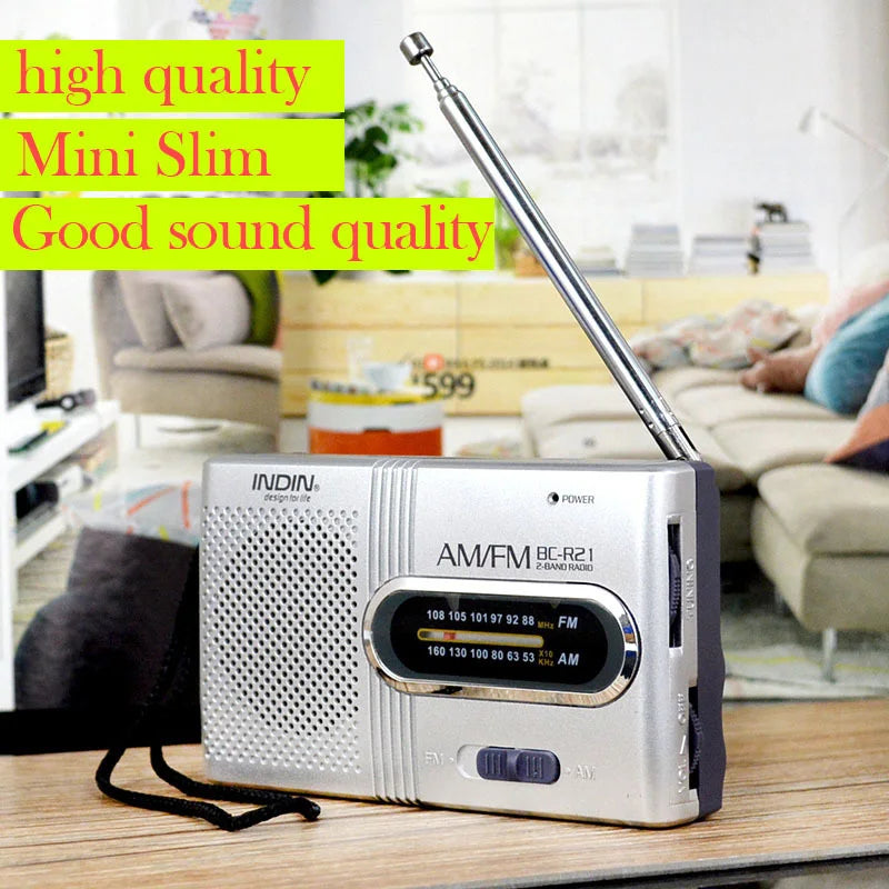 BC-R2 Portable Retro Radio — Mini Dual-Band AM/FM Music Player with Telescopic Antenna, Stereo Speaker for Outdoor Use