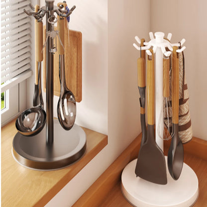 Rotating Kitchen Utensil Stand — 8-Hook Countertop Organizer for Cooking Tools