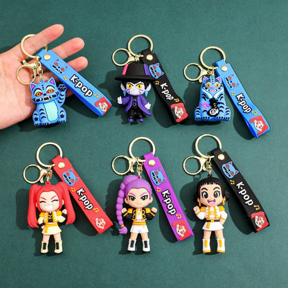 New KPOP Demon Hunters Keychain – Tiger PVC Figure, Cute Harajuku Style Key Ring for Kids & Fans