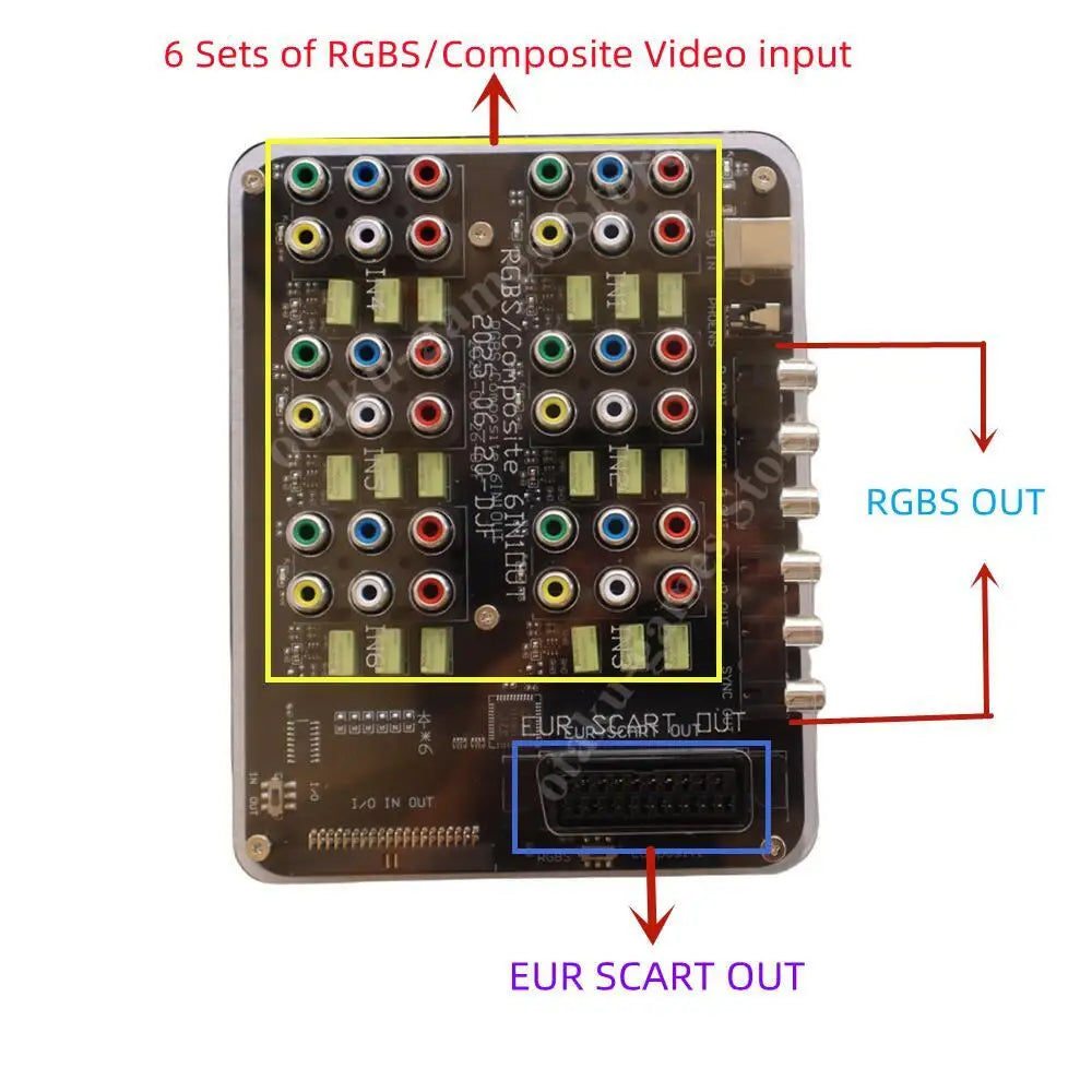 2025 6-in-1 RGBS Distributor & Converter – SCART Auto Switcher Board for MD/MD2/SS/PS/PS2/PS3/DC/SFC