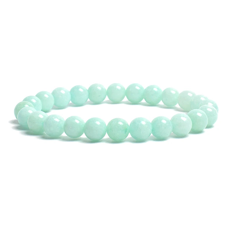 Natural Stone Bead Bracelet - Amethyst Crystal Quartz Aquamarine Jade Agate Elastic Bangle Jewelry for Women & Men