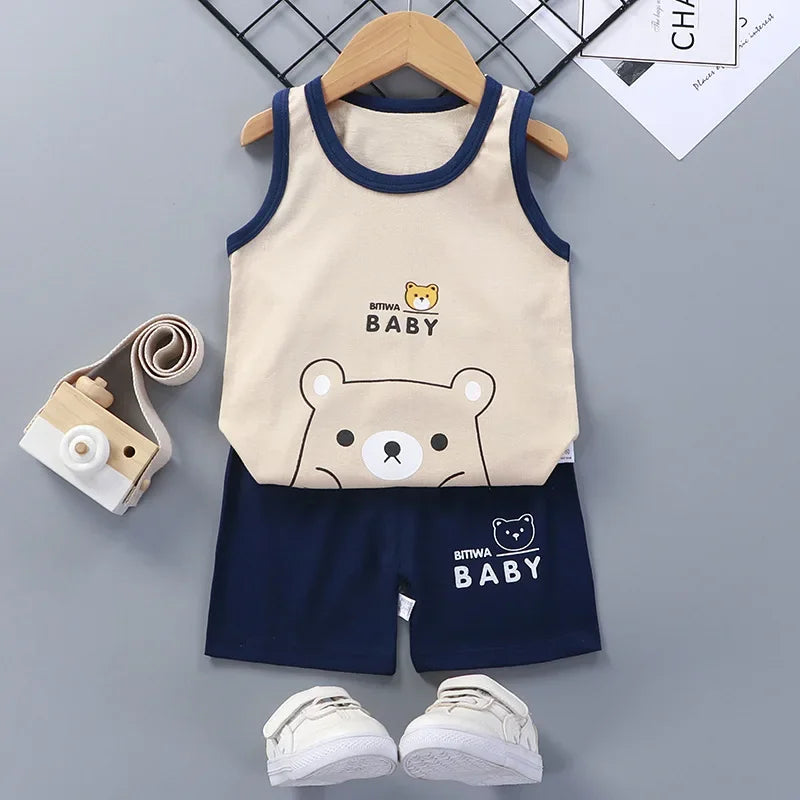 Kids Summer Vest & Shorts Set - Cotton Sleeveless T-Shirt Outfit for Boys & Girls