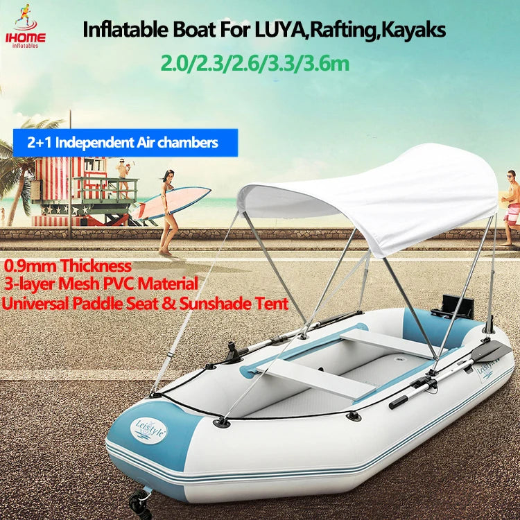 2.0–3.6m Inflatable Fishing Kayak Boat Air Deck Set – 3-Layer 0.9mm PVC, 2+1 Air Chambers, Wear-Resistant LUYA Raft Boat