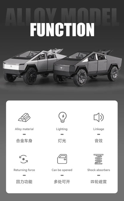 1:24 Alloy Diecast Mini Pickup Truck Model – Tesla Cybertruck Metal Toy for Boys, Kids’ Birthday & Collectible Gift