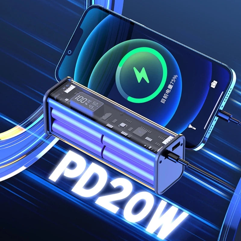 Professional 22.5W DIY Battery Charger Case – PD Fast Charging Box for 8PCS 18650 Polymer 20000mAh Battery