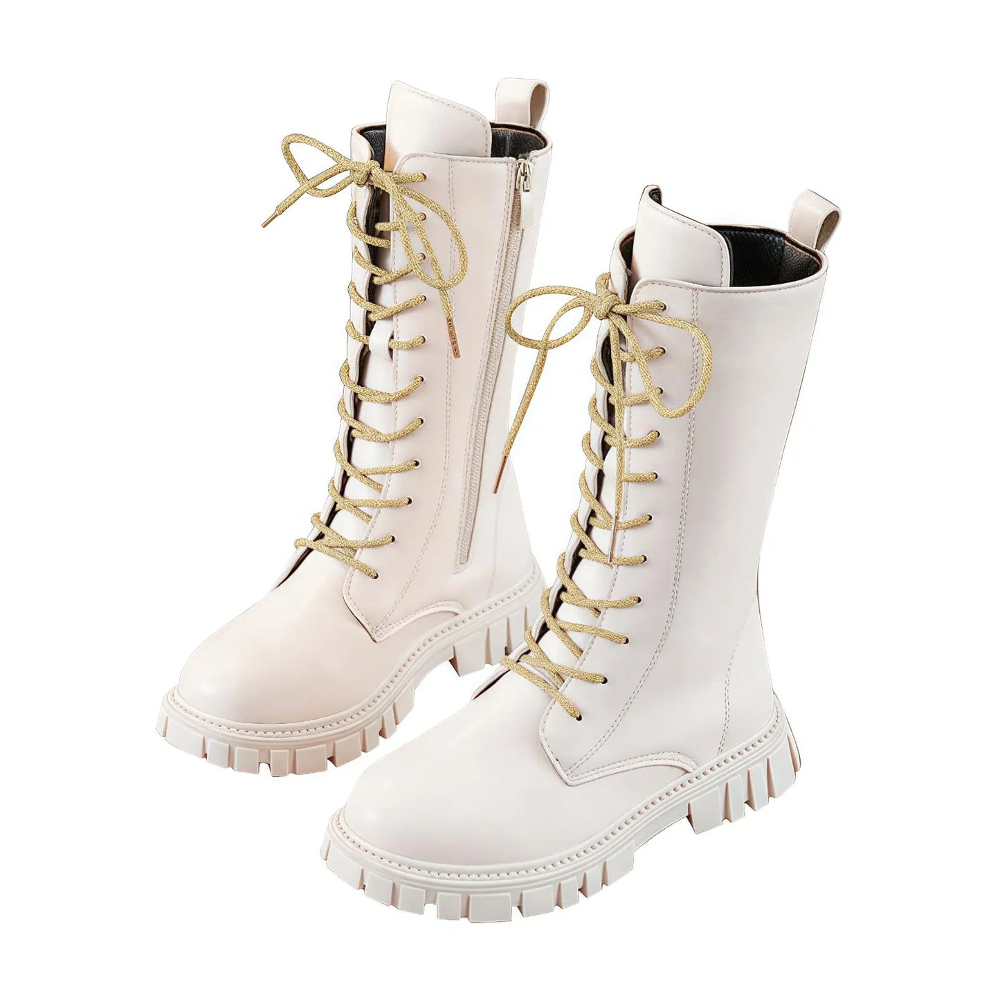 Anti-Slip Punk Gothic Winter Boots for Teen Girls – Mid-Calf Faux Leather Ankle Combat Boots with Side Zipper