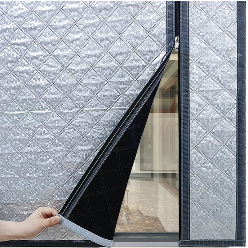 Side Zipper Cotton Curtain – Double-Layer Thickened Windproof Thermal Curtain for Cold-Proof Home Use, Customizable