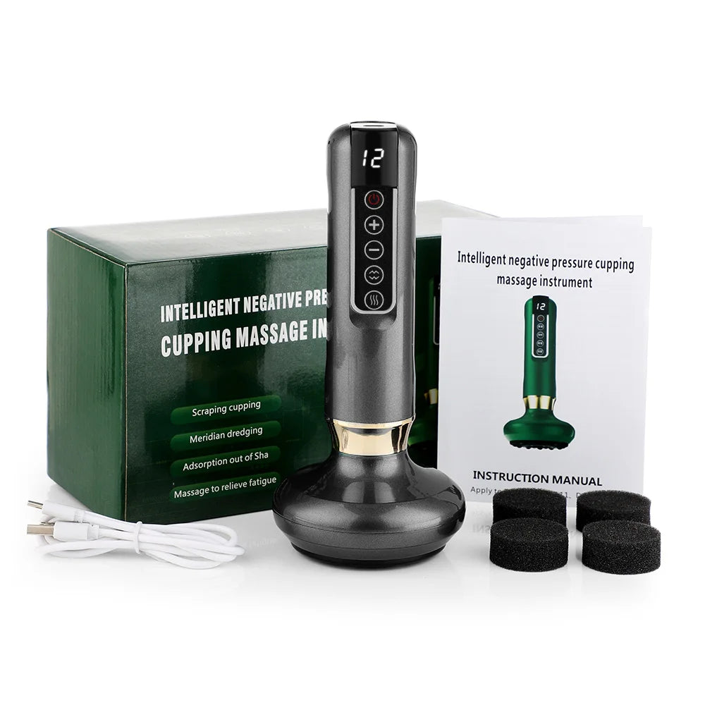 12/6 Levels Intelligent Vacuum Cupping Massager – Negative Pressure Heating Wireless Scraping Apparatus for Meridian Relaxation