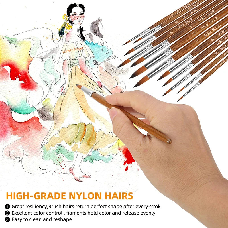 12-Piece Premium Artist Paint Brush Set – Durable Nylon Bristles for Acrylic, Watercolor, Oil & Body Painting