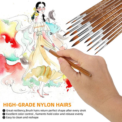12-Piece Premium Artist Paint Brush Set – Durable Nylon Bristles for Acrylic, Watercolor, Oil & Body Painting