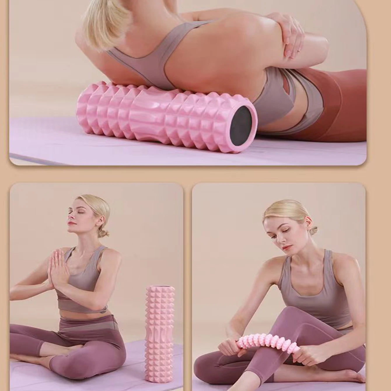 45cm Yoga Foam Roller & Massage Block Set | Pilates Tools, Fitness Foam Roller, Yoga Column & Brick for Gym Exercise