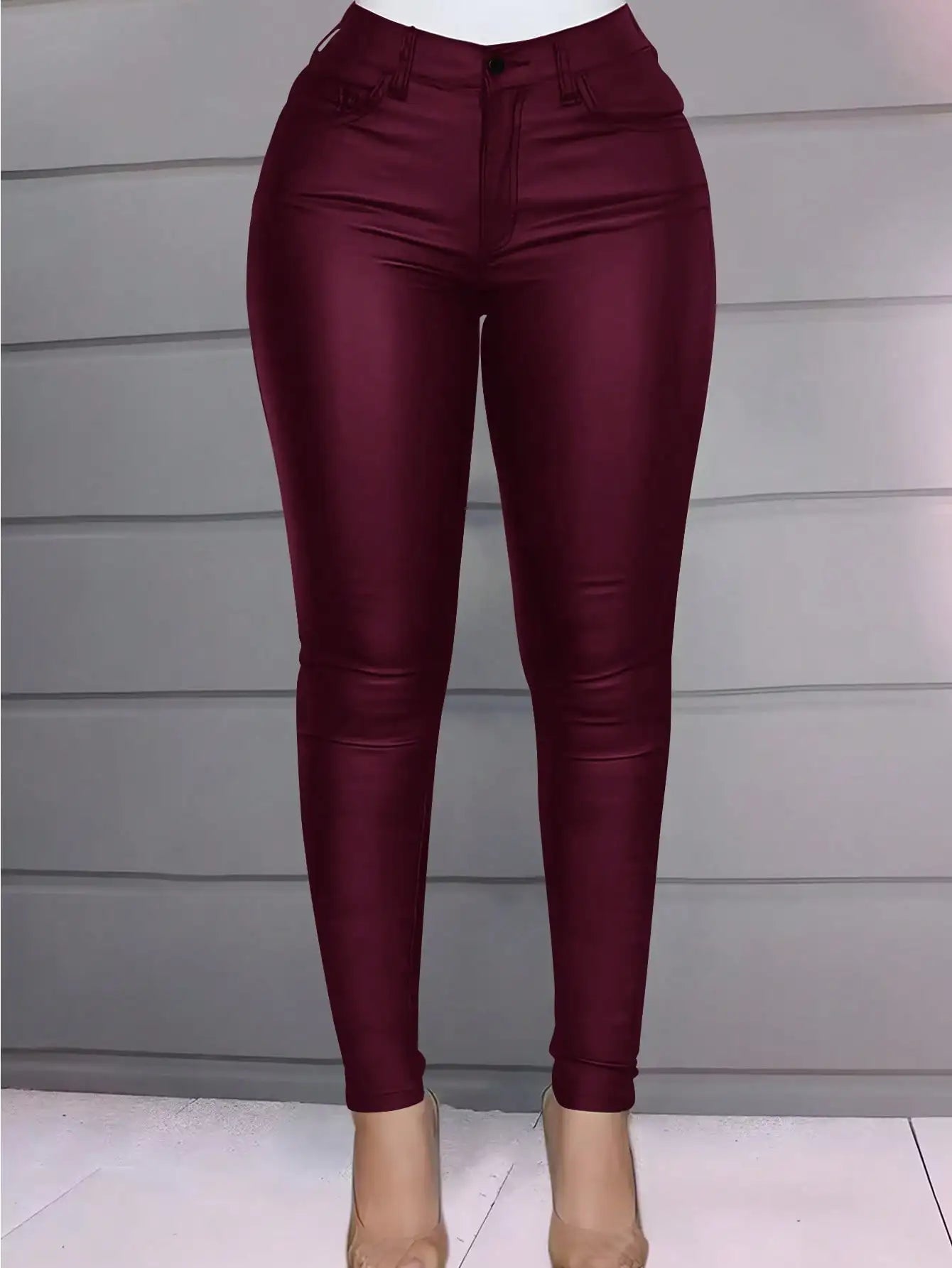 Women’s Trendy High Waist PU Leather Skinny Pants – Stretchy Thermal Lined Cropped Winter Trousers with Slant Pockets