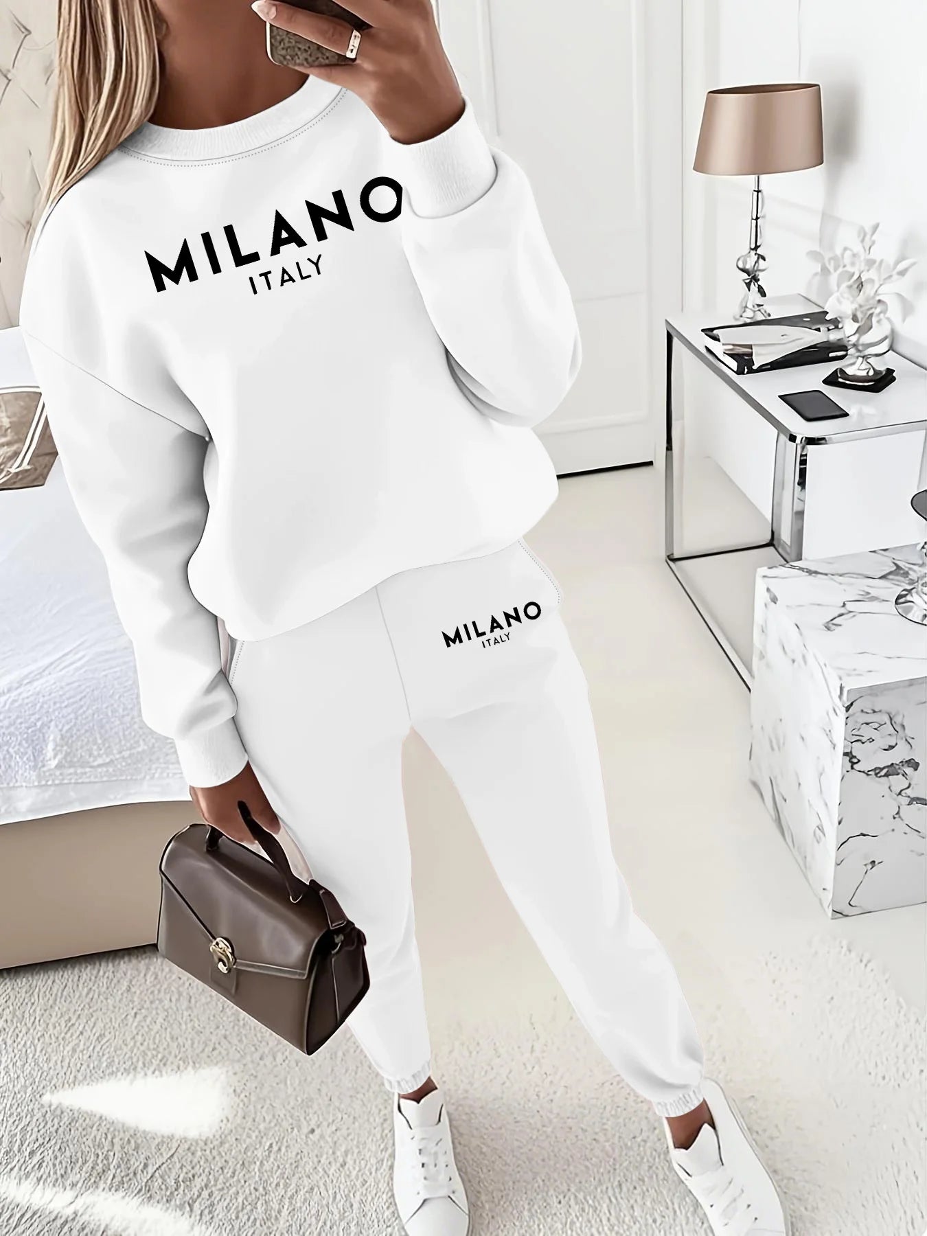 Women's Milano Italia 2-Piece Winter Set - Plush Warm Hooded Sweatshirt & Sports Pants Outfit