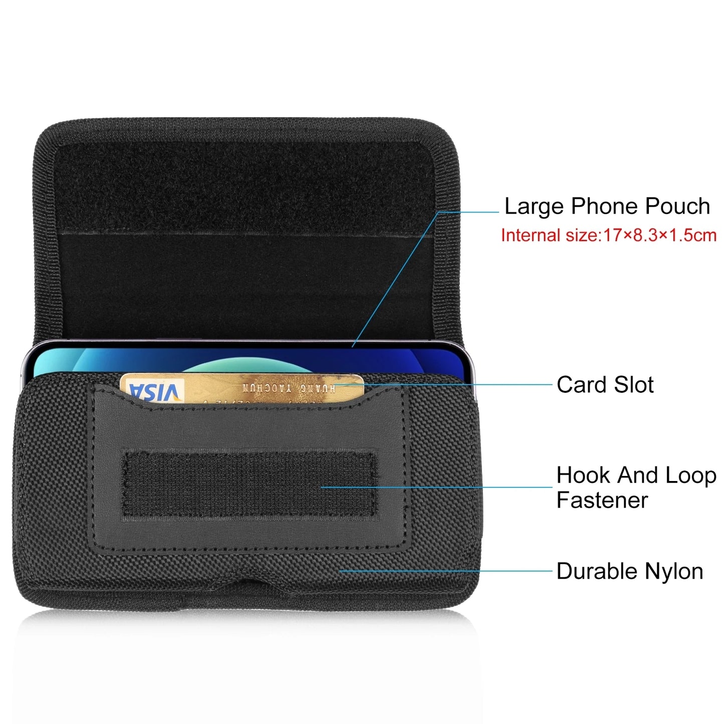 HAWEEL 6.1-6.8 Inch Nylon Cloth Phone Belt Clip – Horizontal Carrying Pouch with Card Slot, Phone Belt Bag