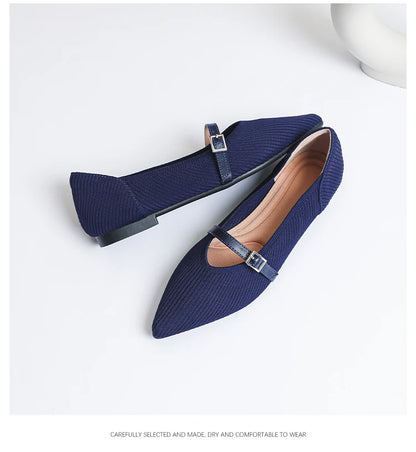 2024 Women's Flat Shoes – Pointed Toe Soft Knitted Sole, Breathable & Comfortable Spring and Autumn New Model