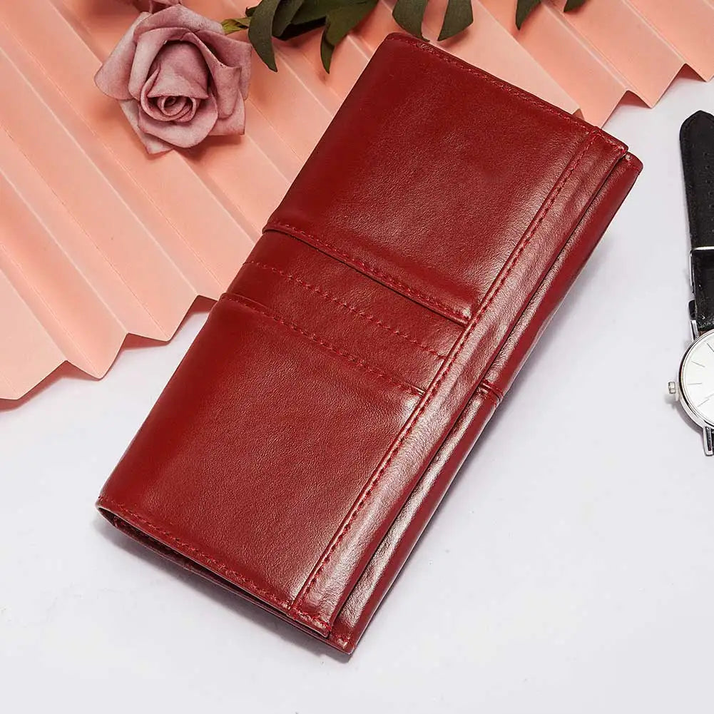 Women's Genuine Leather Clutch Wallet – RFID Blocking Phone Purse with Zipper Pocket