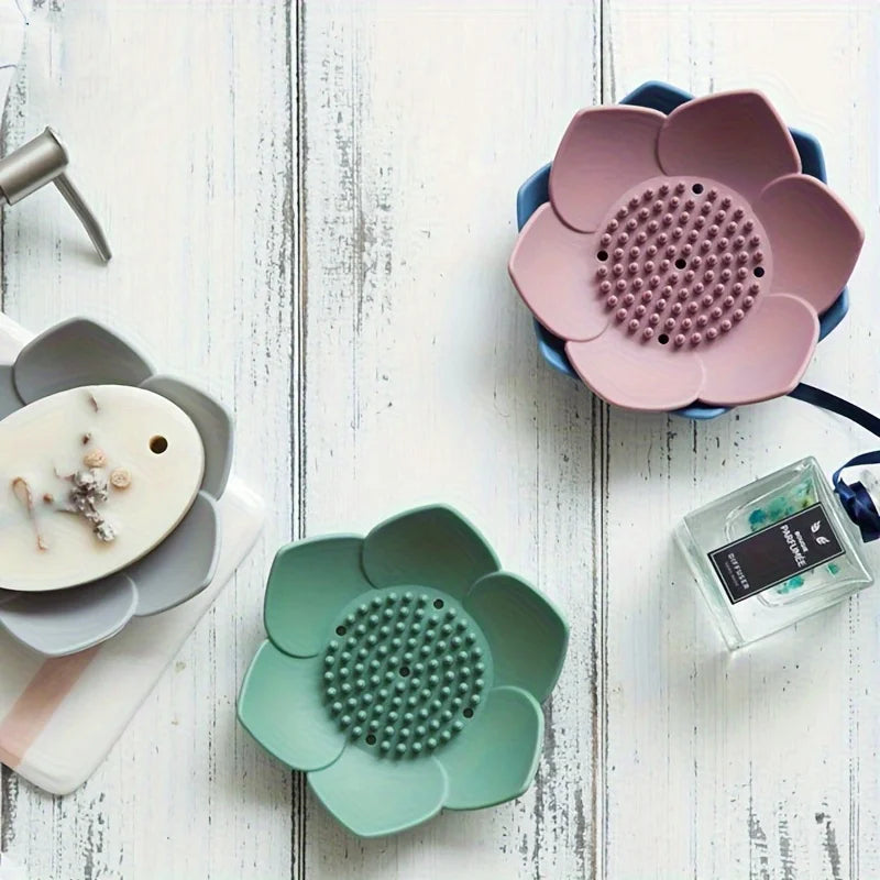 Lotus Design Soap Holder - Silicone Bathroom Soap Box with Drainage