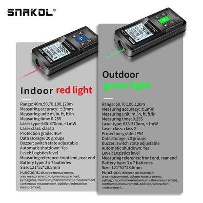 Snakol 120M Green Laser Tape Measure — High Accuracy Digital Distance Meter & Electronic Ruler