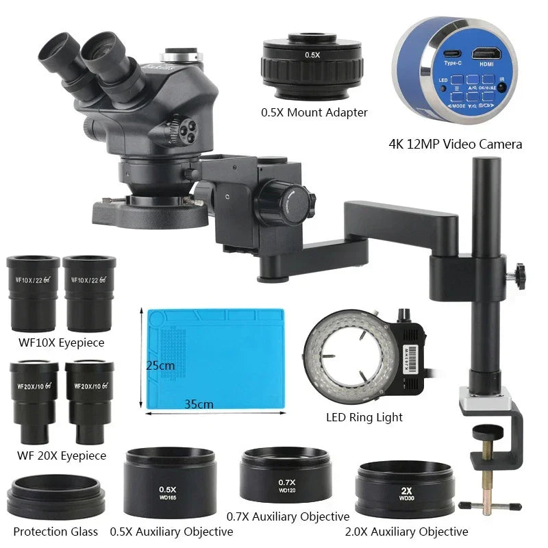 3.5X-100X 200X Simul-Focal Trinocular Stereo Microscope with 4K HDMI USB-C Digital Camera – 55MP/48MP/24MP Objective Lens