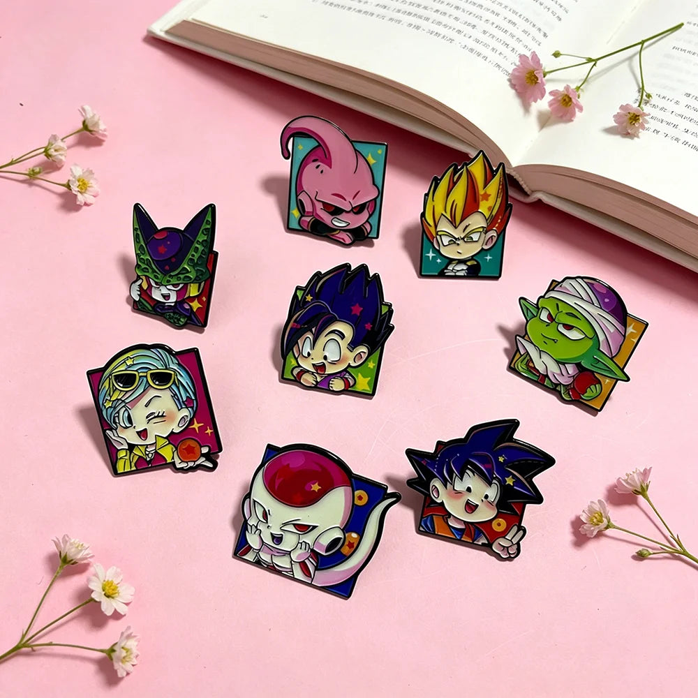 Dragon Ball Anime Lapel Pins 8-Piece Set - Cute Manga Character Brooches for Backpacks and Fan Collections