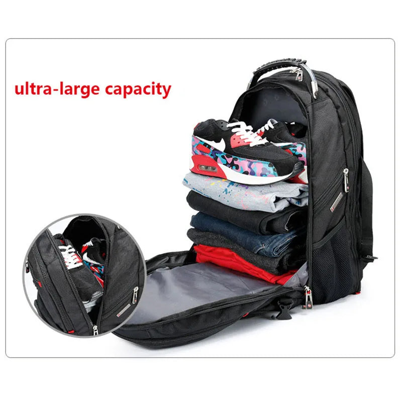 Swiss-Multifunctional 17 Inch Laptop Backpack | Durable 45L Travel Bag | College Bookbag with USB Charging Port