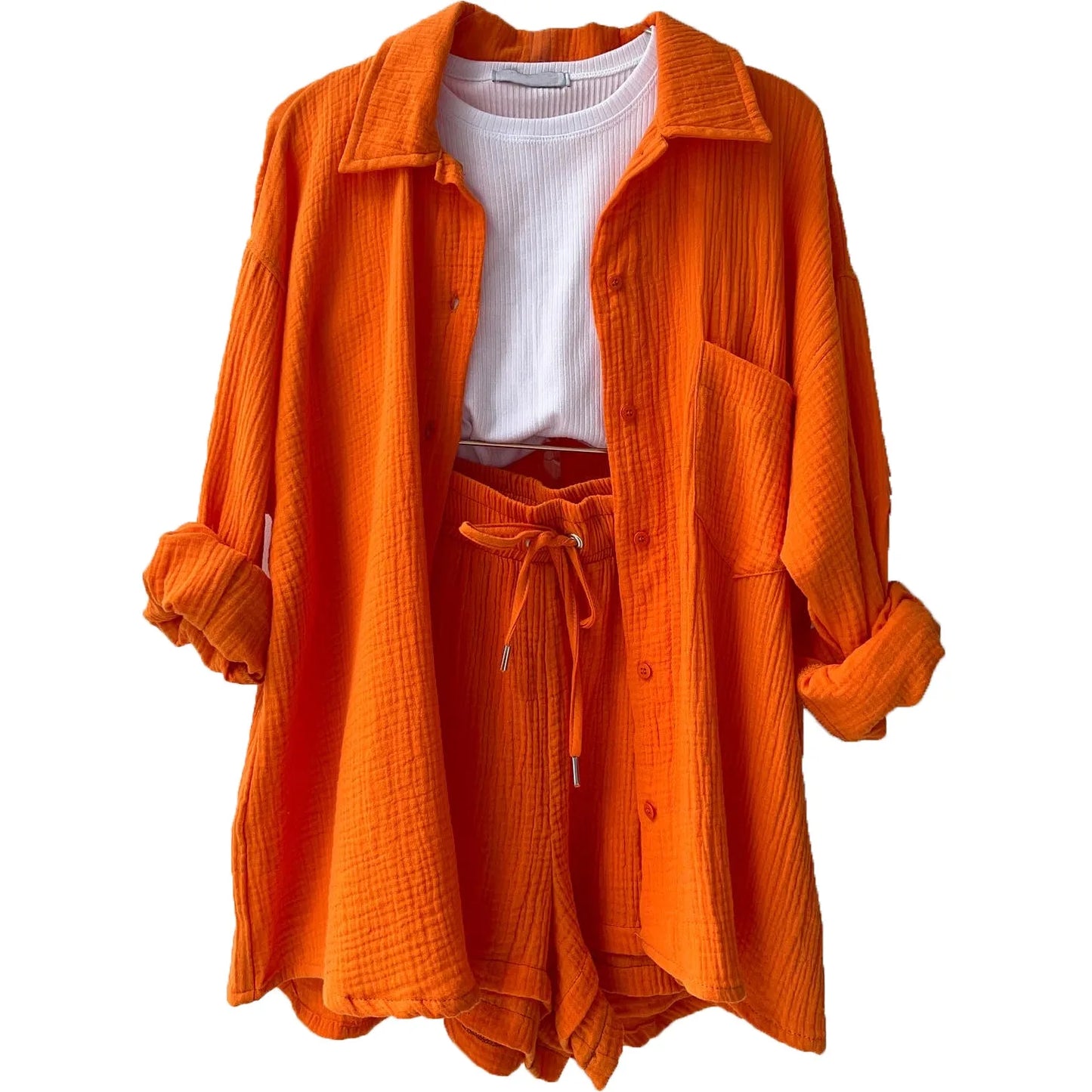 2025 Women’s Summer Two-Piece Set – Solid Color Casual Loose Short Pants & Top Outfit