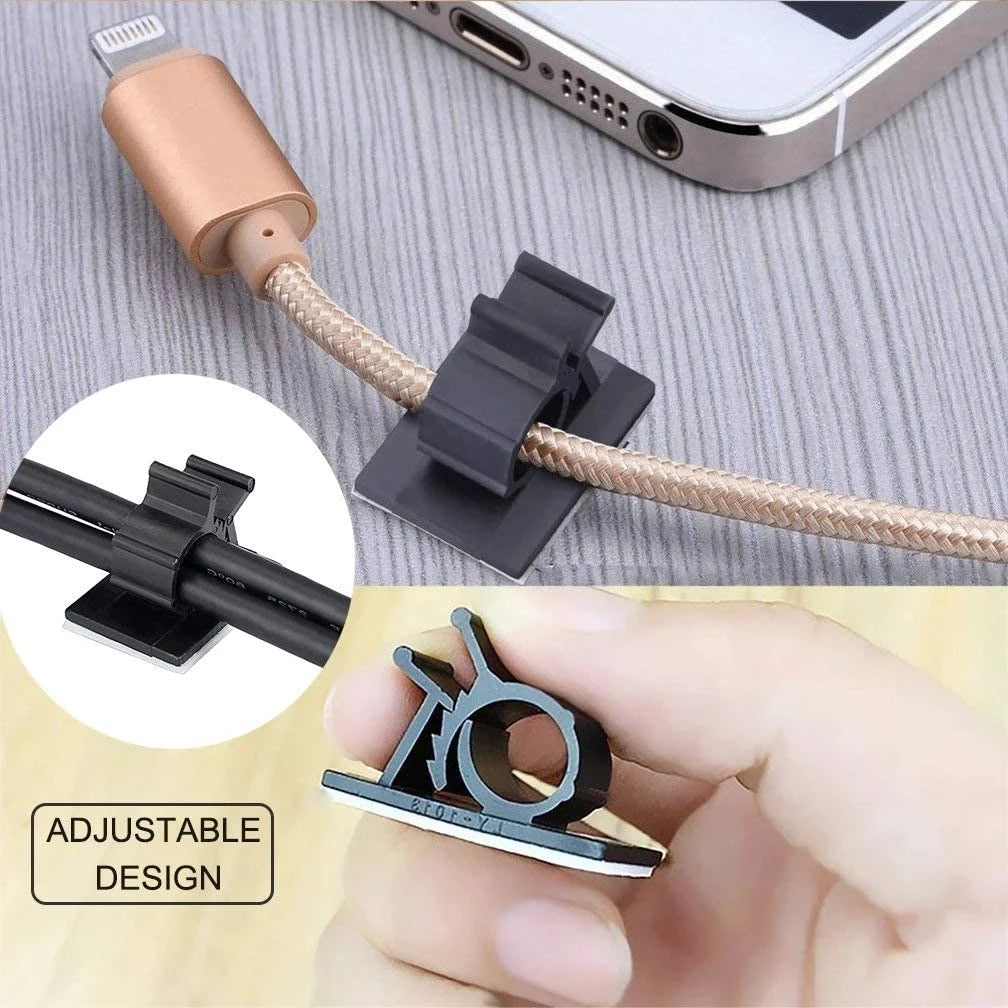 Adjustable Cable Organizer Clips - Self-Adhesive Cord Holder for Desk, Car, PC, TV - Cable Management Clamp for Charging Wires
