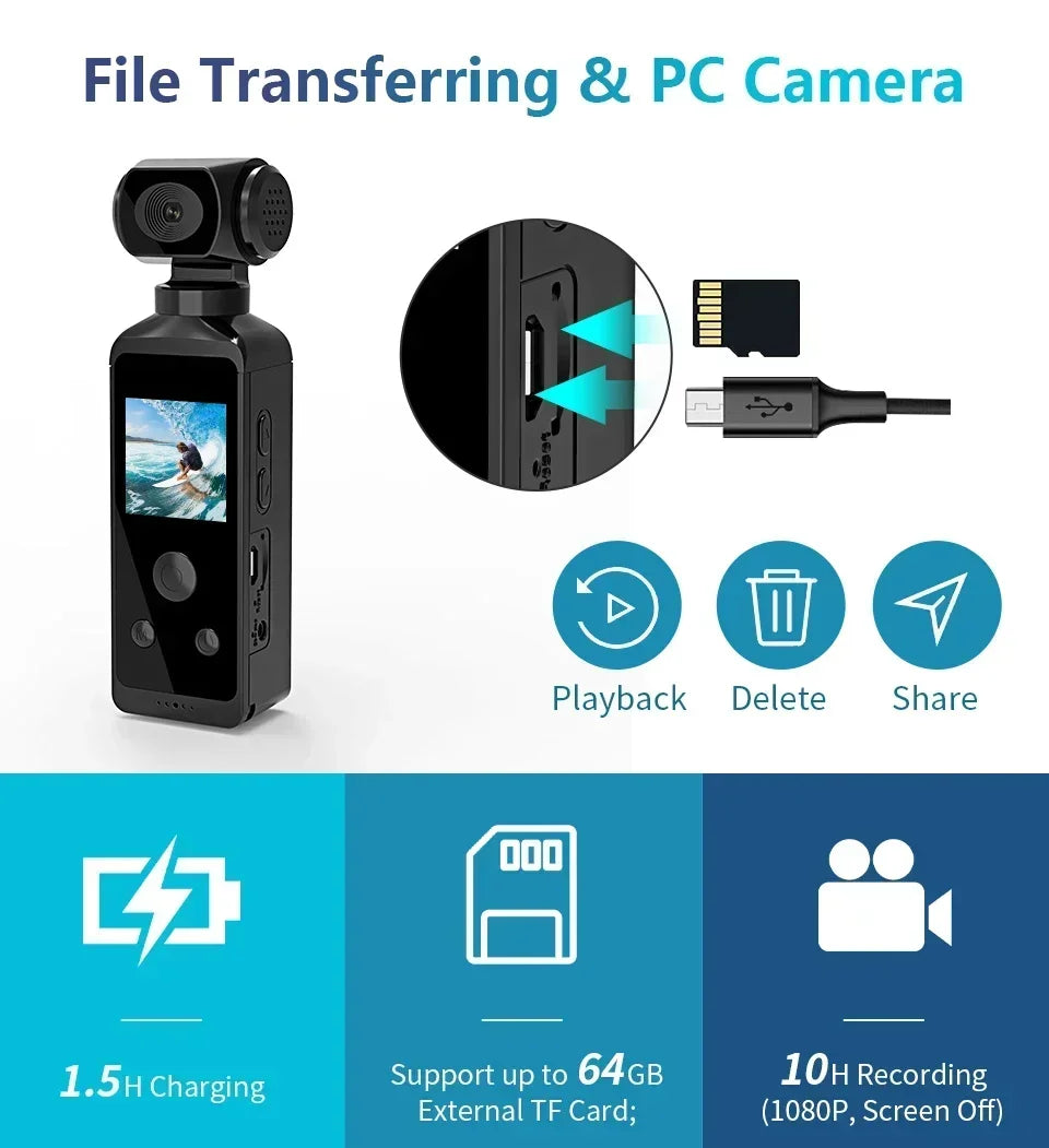 4K Ultra HD Pocket Action Camera — 270° Rotatable Vlog Sports Cam with WiFi, Waterproof Case & Helmet Mount