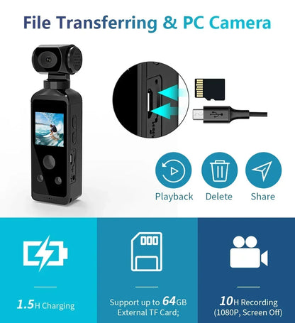 4K Ultra HD Pocket Action Camera — 270° Rotatable Vlog Sports Cam with WiFi, Waterproof Case & Helmet Mount