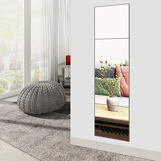 4PCs 3D Self-Adhesive Mirror Stickers - Flexible Thicken DIY Art Acrylic Mirrors for Door, Wardrobe, Bathroom, Home Wall Decorations