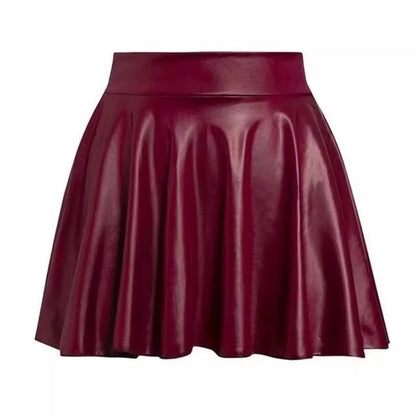 Women’s Multipurpose Mini Skirt — High Waist Faux Leather Skater Skirt, Elastic Short Skirt for Work & Nightclub