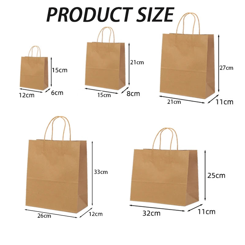 25/50pcs Brown Kraft Paper Gift Bags with Handles – Wedding, Birthday, Party Favor & Small Business Grocery Bags