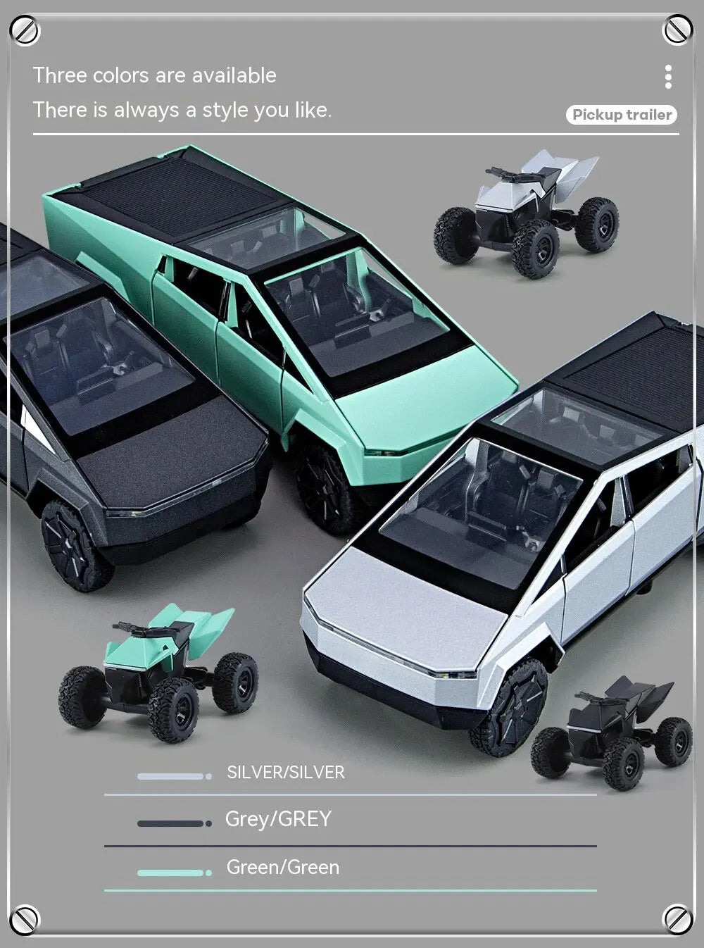 1:32 Cybertruck Diecast Toy Truck for Boys – Silver Pickup with Sound & Light, Metal Model Car for Kids Age 3+