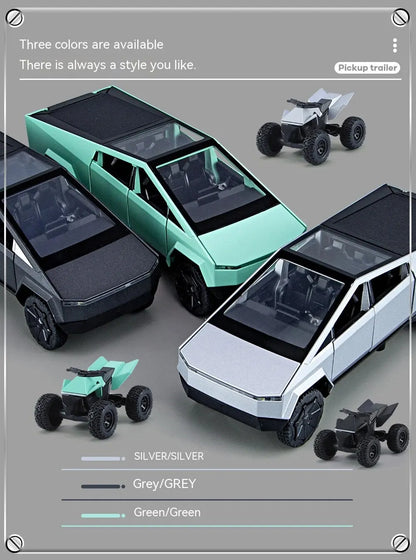 1:32 Cybertruck Diecast Toy Truck for Boys – Silver Pickup with Sound & Light, Metal Model Car for Kids Age 3+