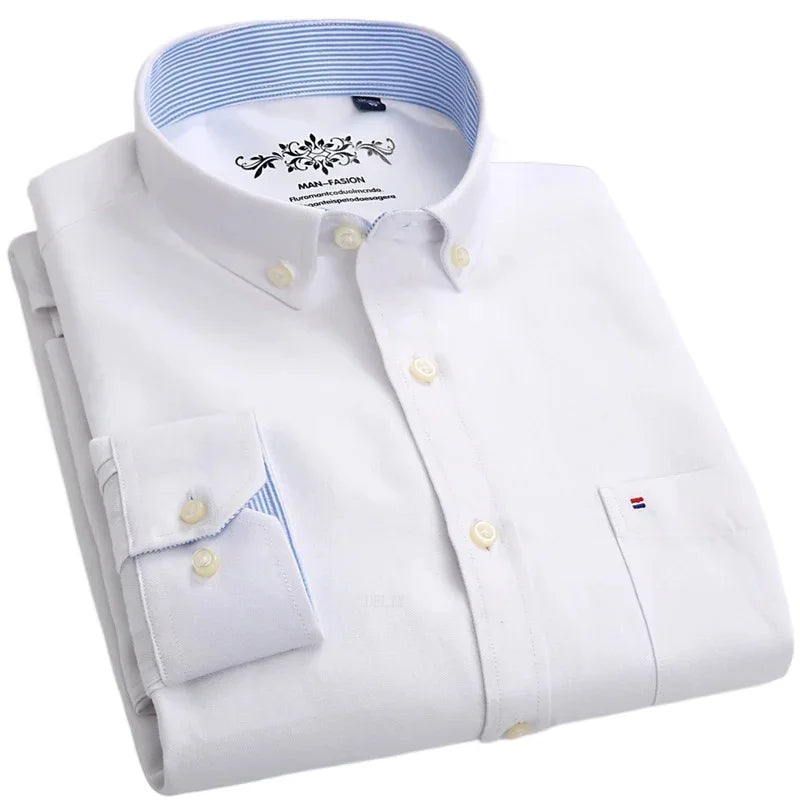 Men’s Cotton Oxford Shirt - Smart Casual Long Sleeve Plaid Print Dress Shirt, Regular Fit up to 6XL