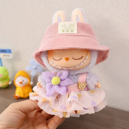 17cm Mini Doll Clothes Set – Kpop EXO Labubu Idol Raincoat, Love Bear Dress & Hat Accessories, Clothing Gift