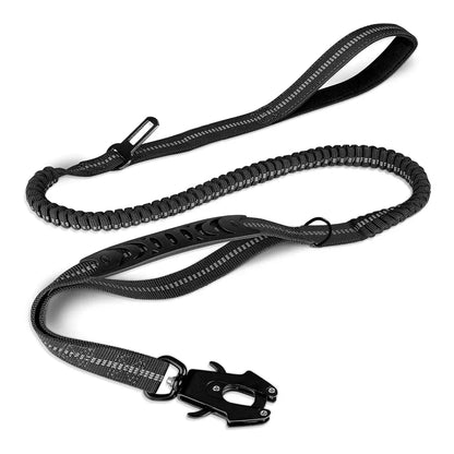 Reflective Shock-Absorbing Dog Leash – Heavy-Duty Tactical Bungee Leash with Car Seatbelt for Large Dogs, No-Pull Pet Leash
