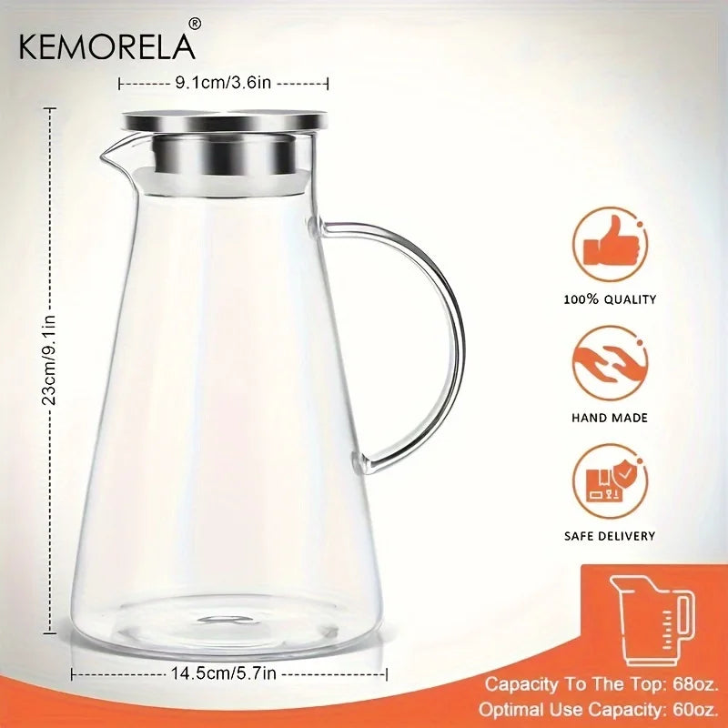 Transparent Glass Water Jug - Heat Resistant Cold Water Kettle with Handle for Home, Office & Household Use
