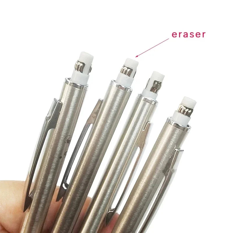 3-Pack Metal Mechanical Pencil Set 0.5mm 0.7mm 0.9mm with Eraser & HB Lead – Precision Drawing & Writing Stationery