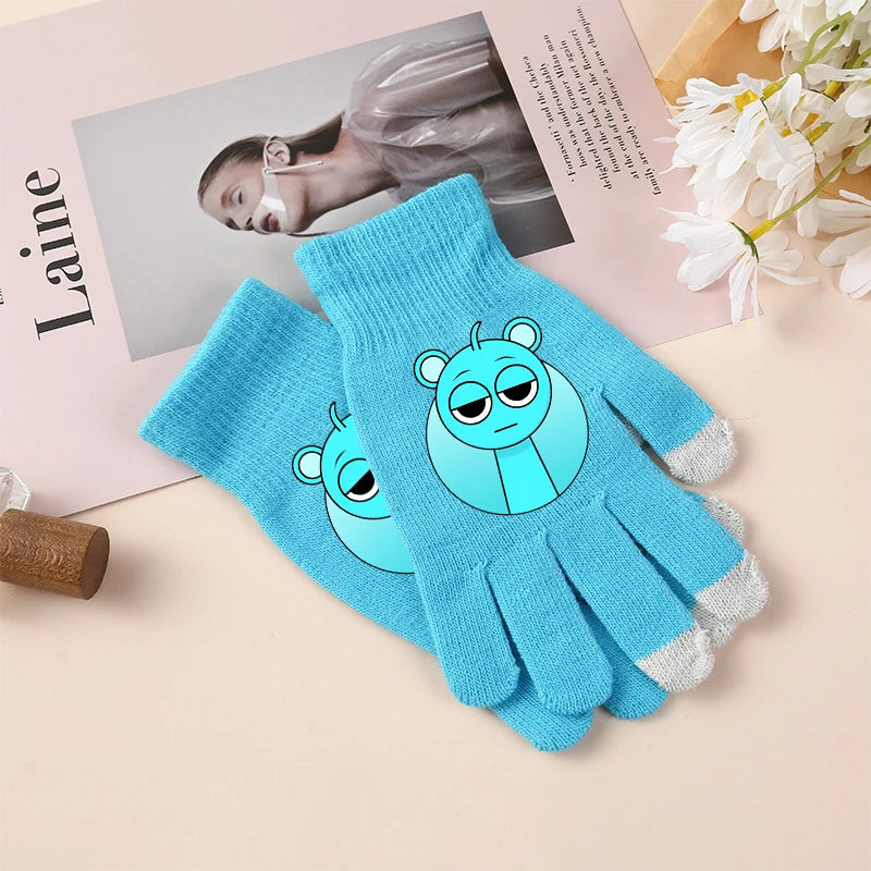 Sprunki Knitted Gloves for Kids - Cute Cartoon Touchscreen Winter Warm Mittens for Boys & Girls