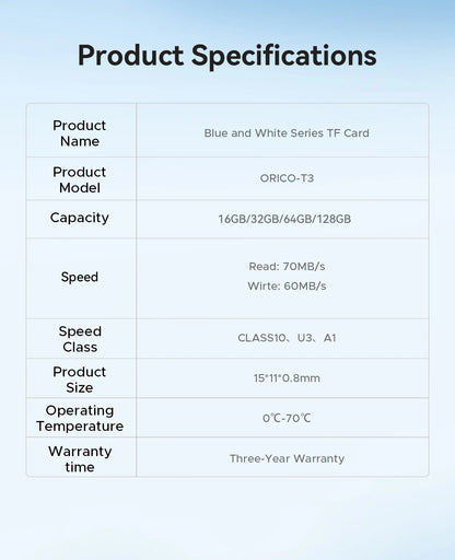 ORICO Micro SD Card – 16GB, 32GB, 64GB, 128GB A1 U3 Class 10 V10 for Camera, Drone & Dash Cam
