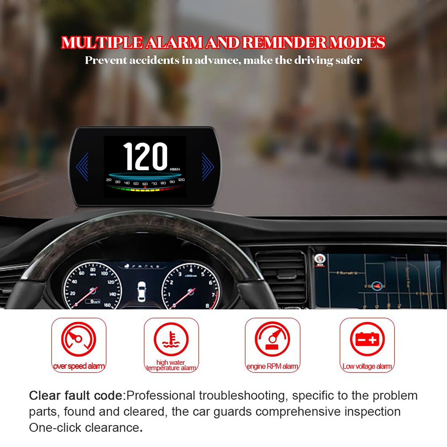 P12 Car OBD2 Head-Up Display — Dual System HUD, Smart Digital Meter for Speed, Fuel, Fault Codes & Driving Data